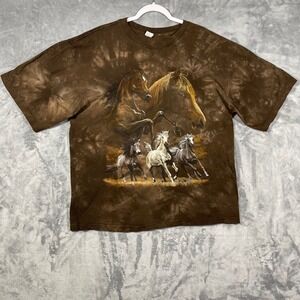 Vintage Brown Horses Graphic T-Shirt XL Tie-Dye‎ 100% Cotton USA Mexico